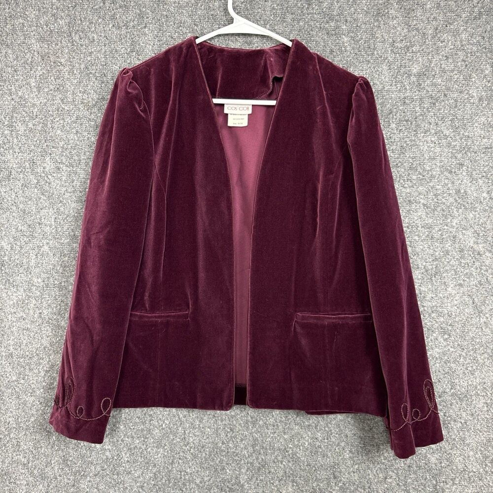 Cos Cob Blazer Womens Size 12 Burgundy Velvet Jacket Vintage